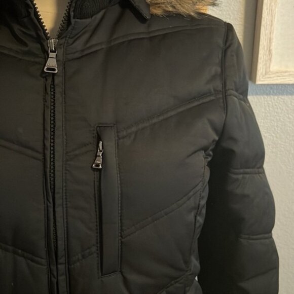 ESPRIT Women's Quilted Puffer Down Jacket Faux-Fur Trimmed Hooded Black S - Picture 4 of 10